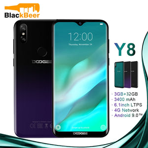 DOOGEE Y8 Y 8 Android 9.0 Cellphone FDD LTE 6.1 Inch Smartphone MTK6739 Quad Core 3GB RAM 32GB ROM 3400mAh Mobile Phone Face ID